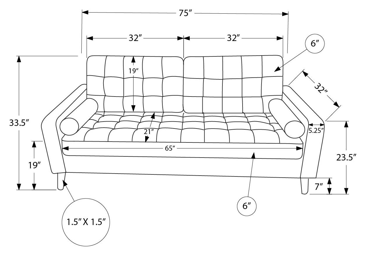 Sofa de 75" avec 2 coussins de Monarch LUMOS-17– Tissu gris foncé (8J13L17)