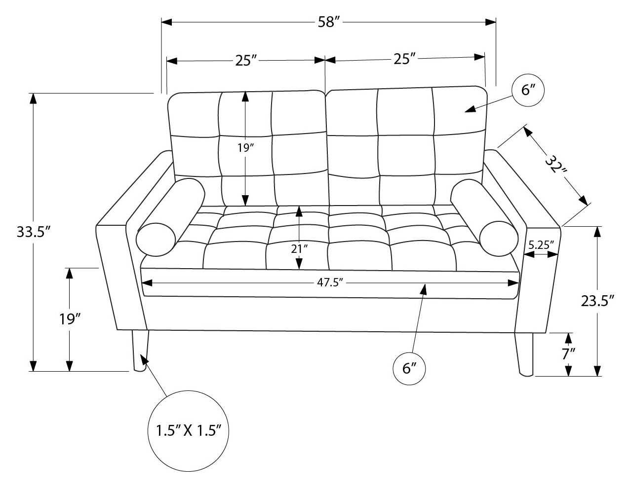 Causeuse de 58" avec deux coussins de Monarch - LUMOS-17 - tissu gris foncé (8J12L17)