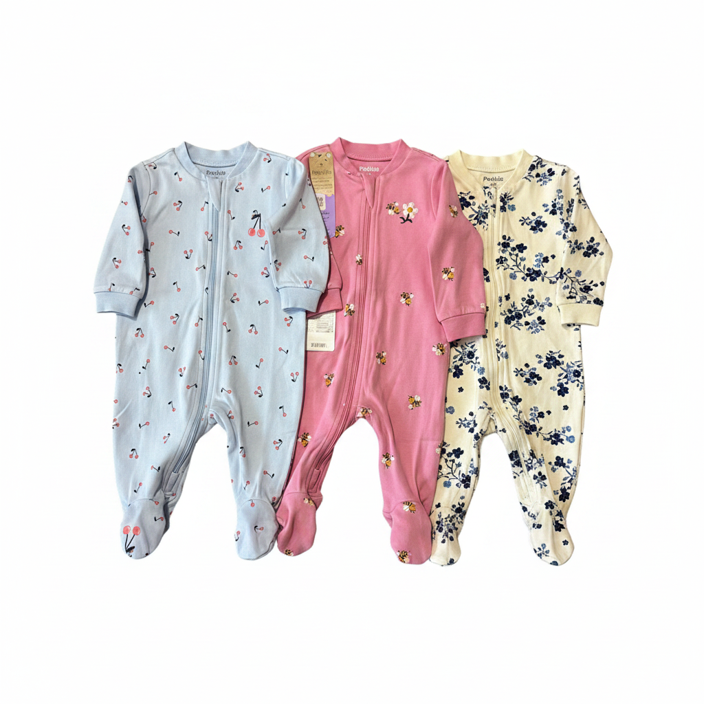 Lot de 3 pyjamas Pekkle bébé fille 3 mois flat lay