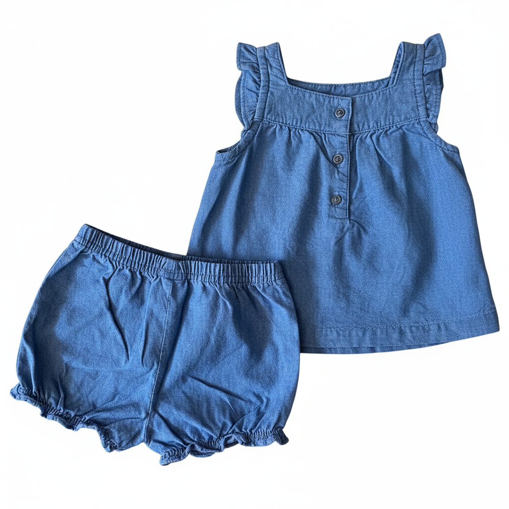 Top et short bleu chambray Carter's bébé fille 6 mois