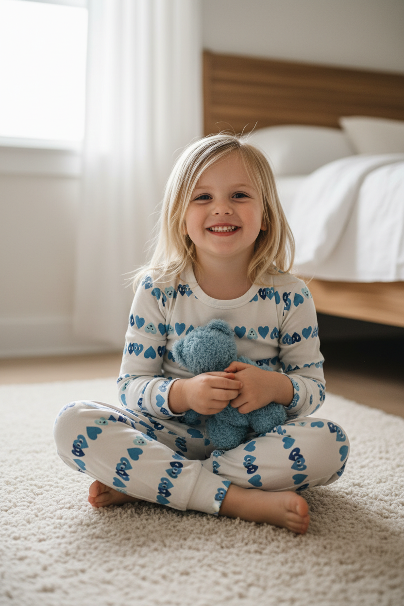 Enfant portant le pyjama bleu Dream Big Peace Out
